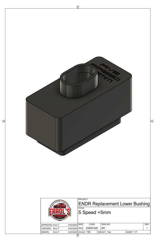 +5mm Height Replacement Lower Bushing For 5 Speed ENDR